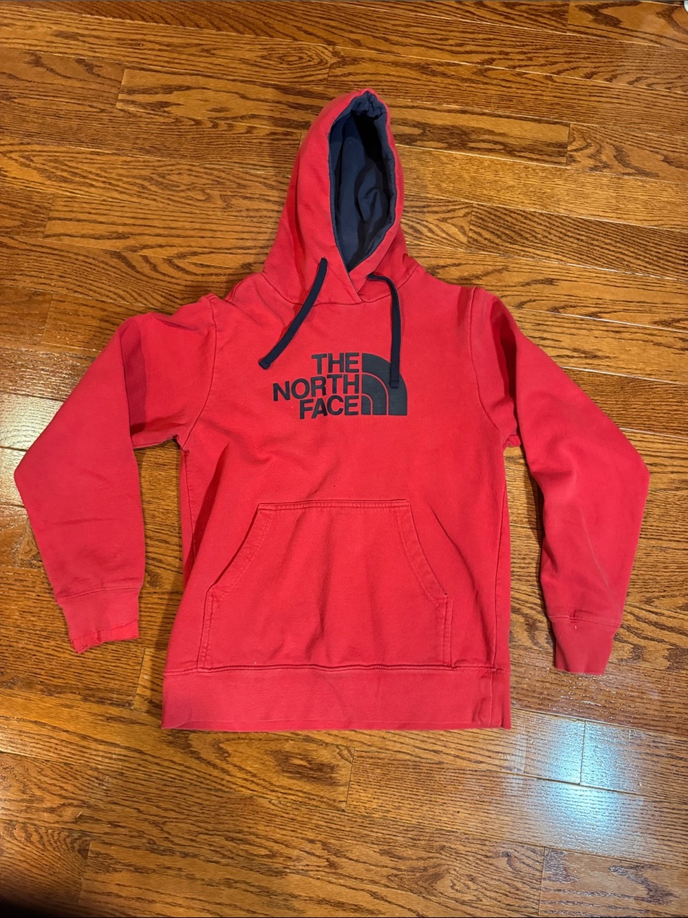 The North Face Men's Red Hoodie with Navy Logo